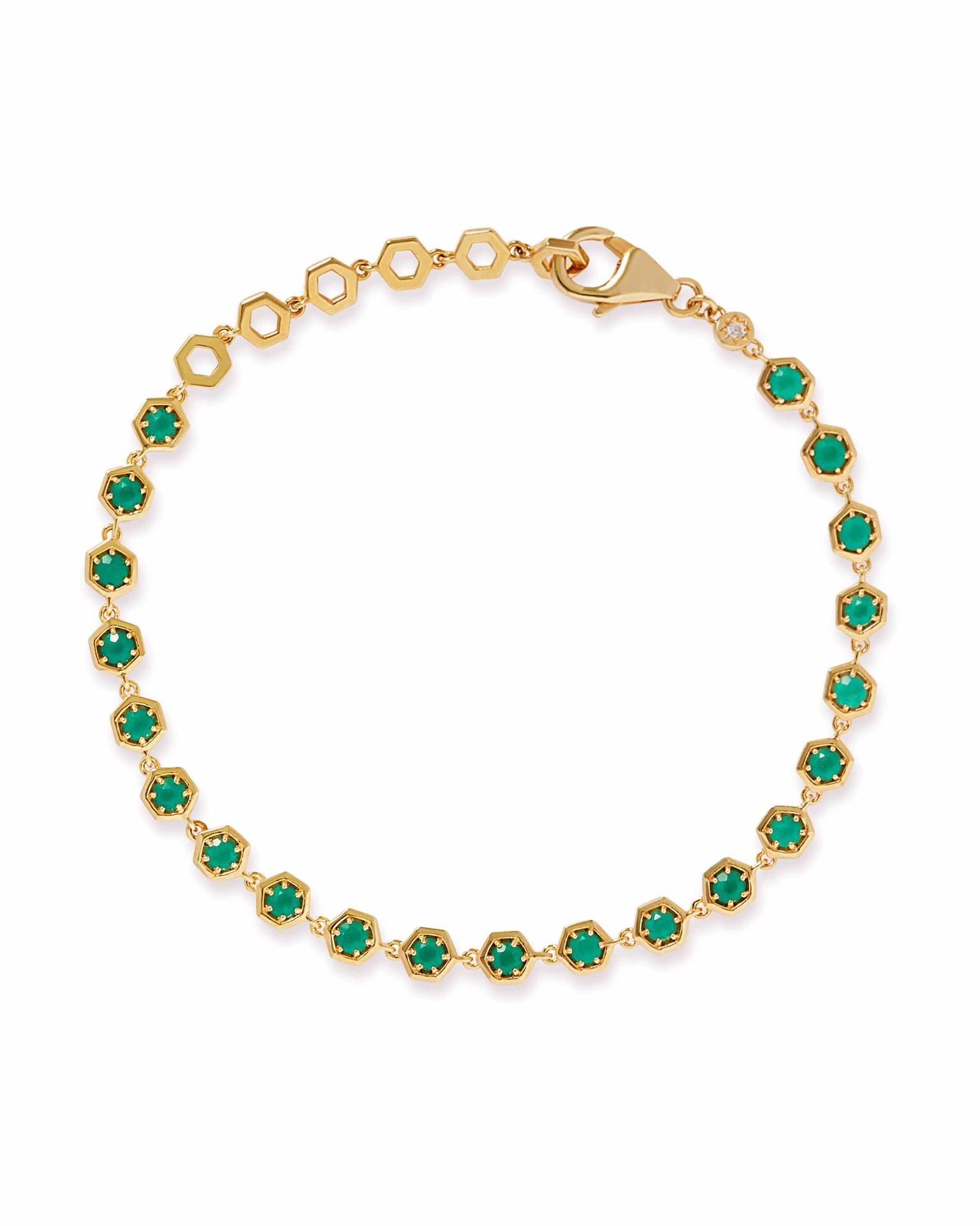 Gold Green Agate Deco Tennis Bracelet