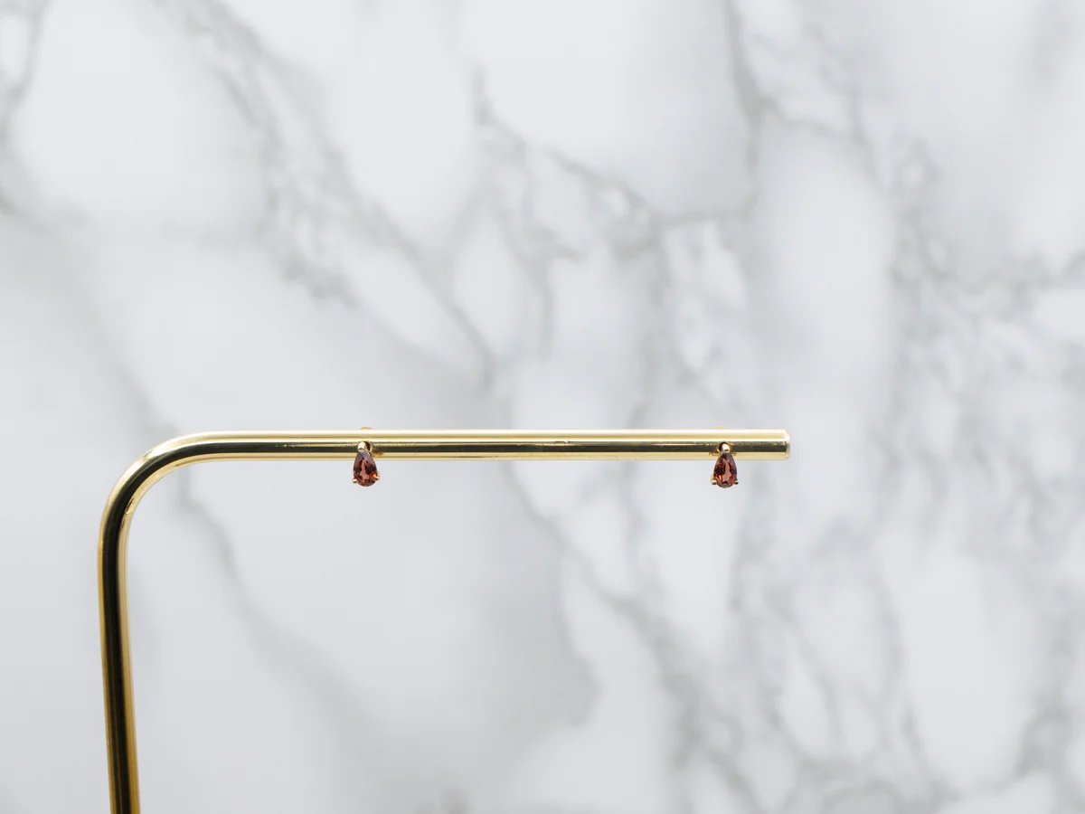 Pear-Cut Garnet Yellow Gold Stud Earrings