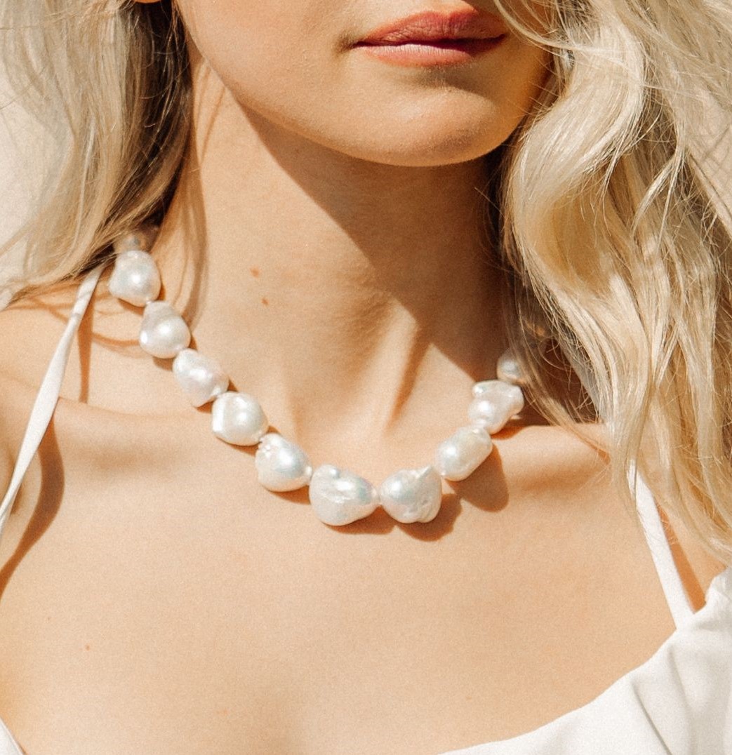 White Baroque Freshwater Pearl Necklace - AAA Quality